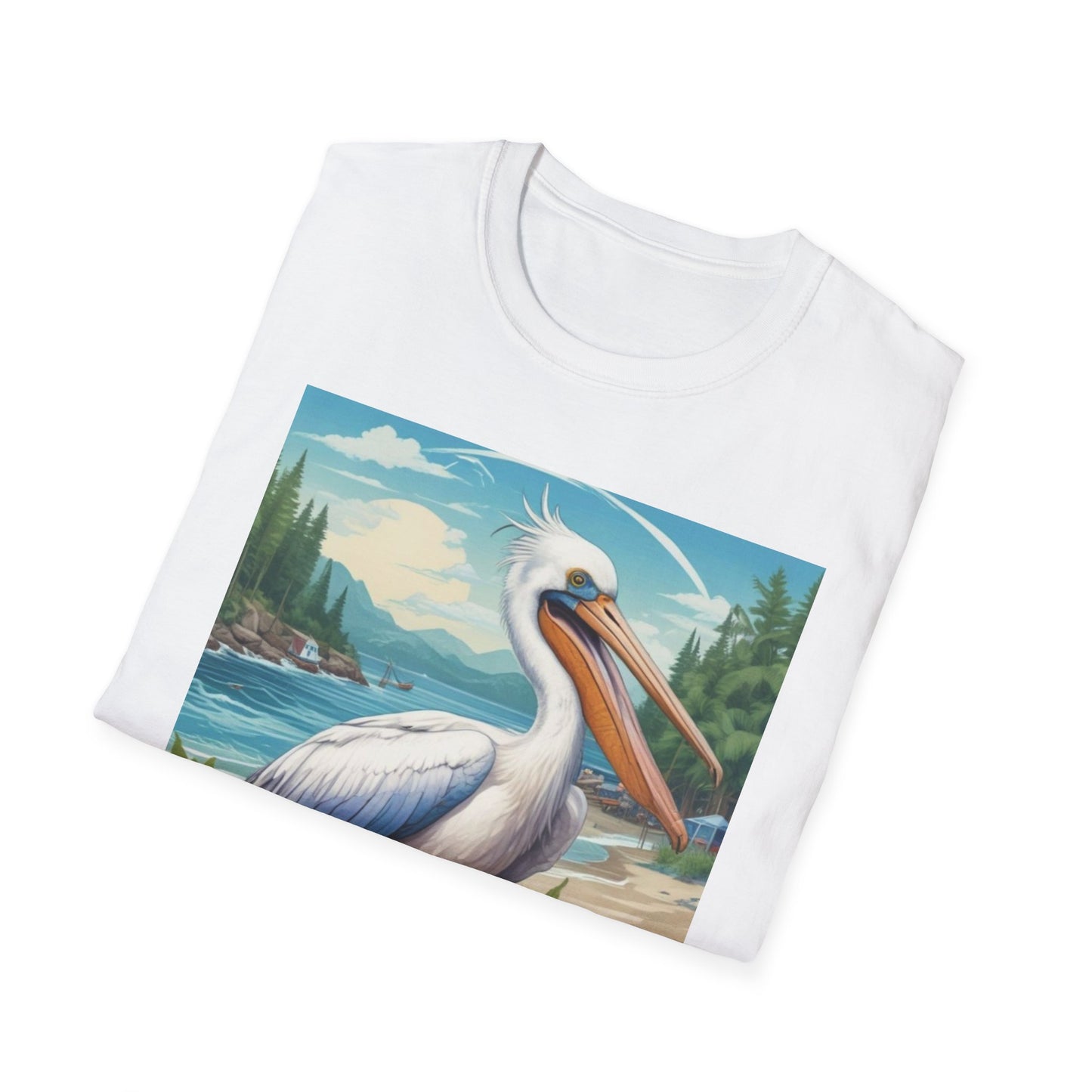 Unisex Softstyle T-Shirt pelican  at the beach canadian