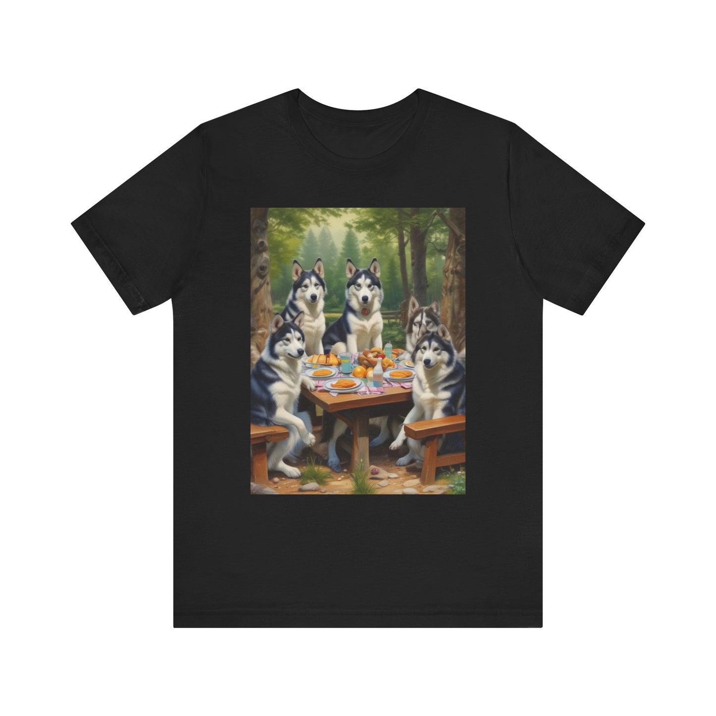 Unisex Jersey Short Sleeve Tee huskys  having a meal canadian artic dept