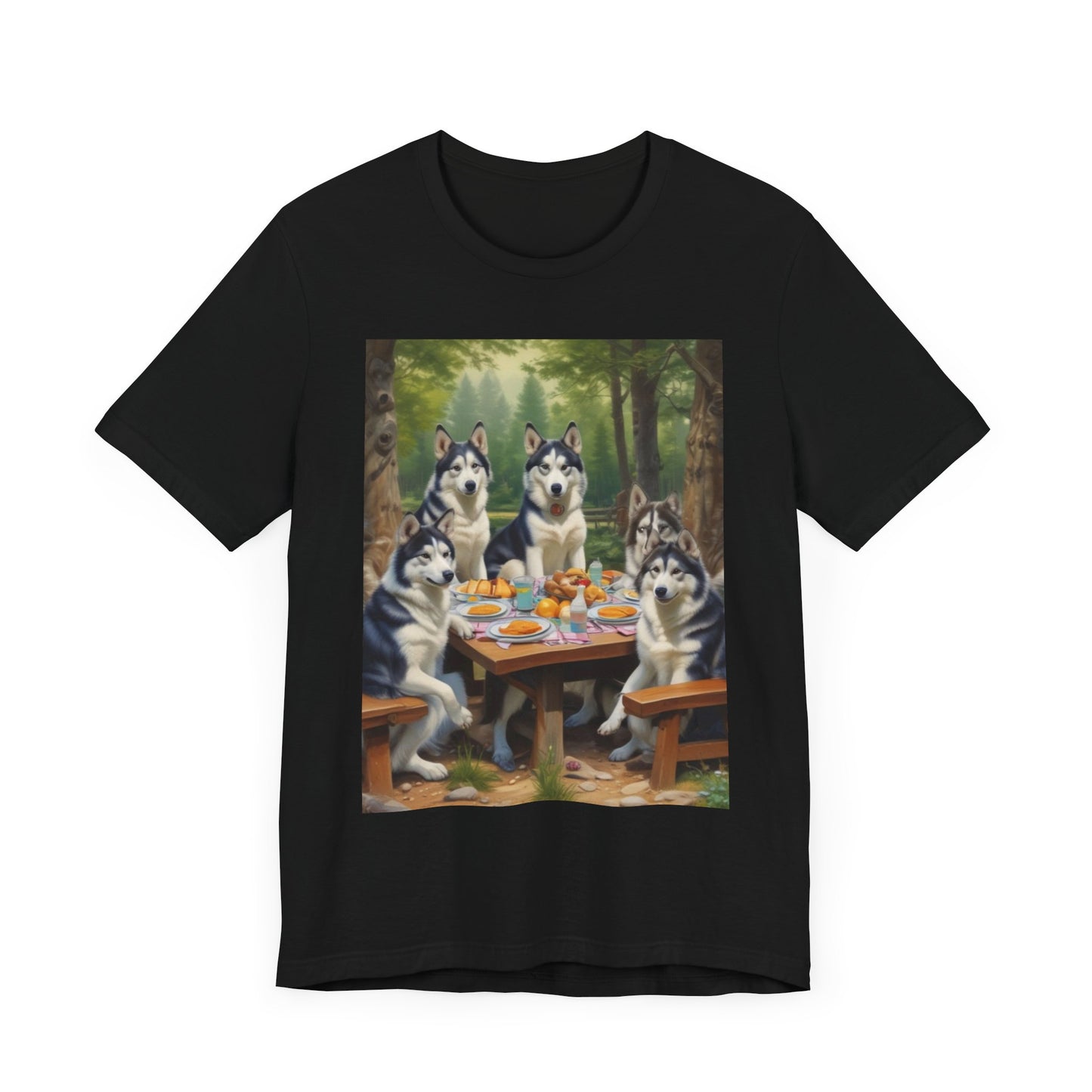 Unisex Jersey Short Sleeve Tee huskys  having a meal canadian artic dept