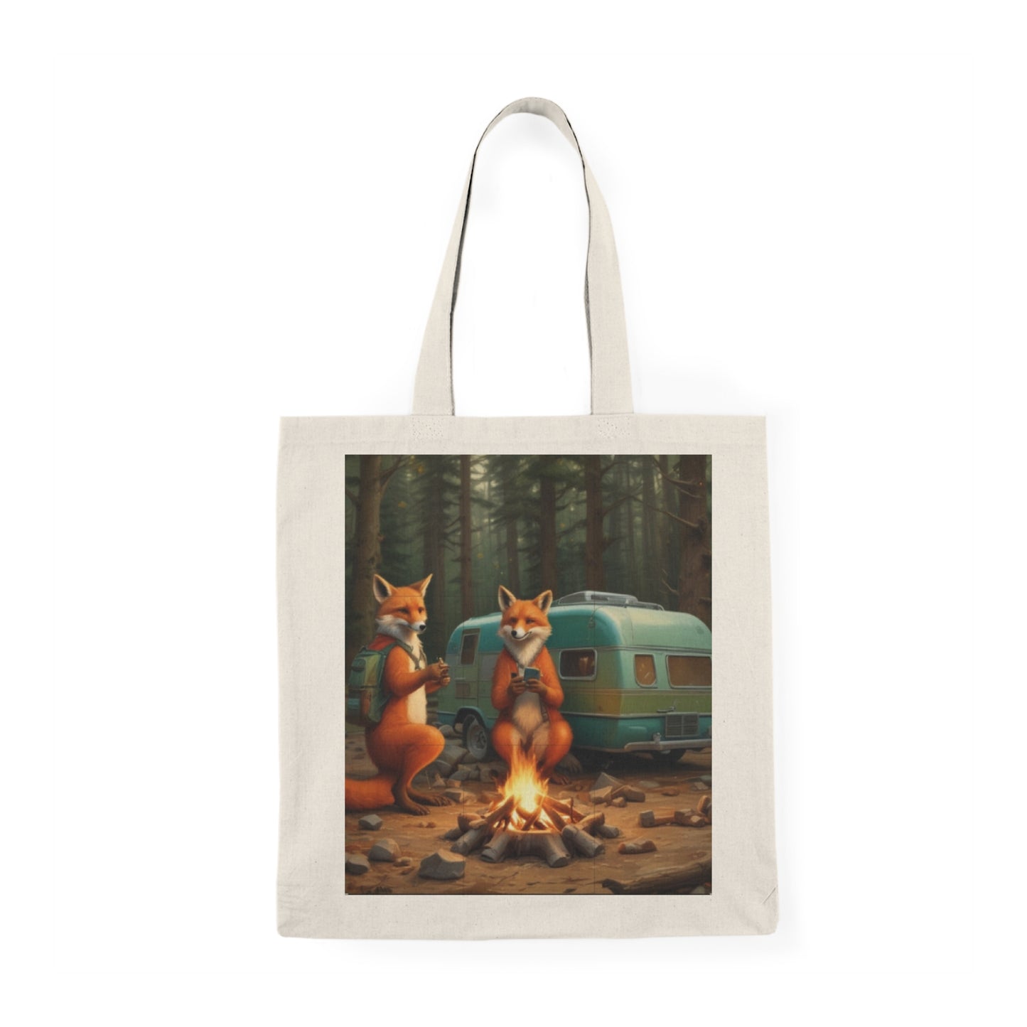 Natural Tote Bag foxes camping  canadians