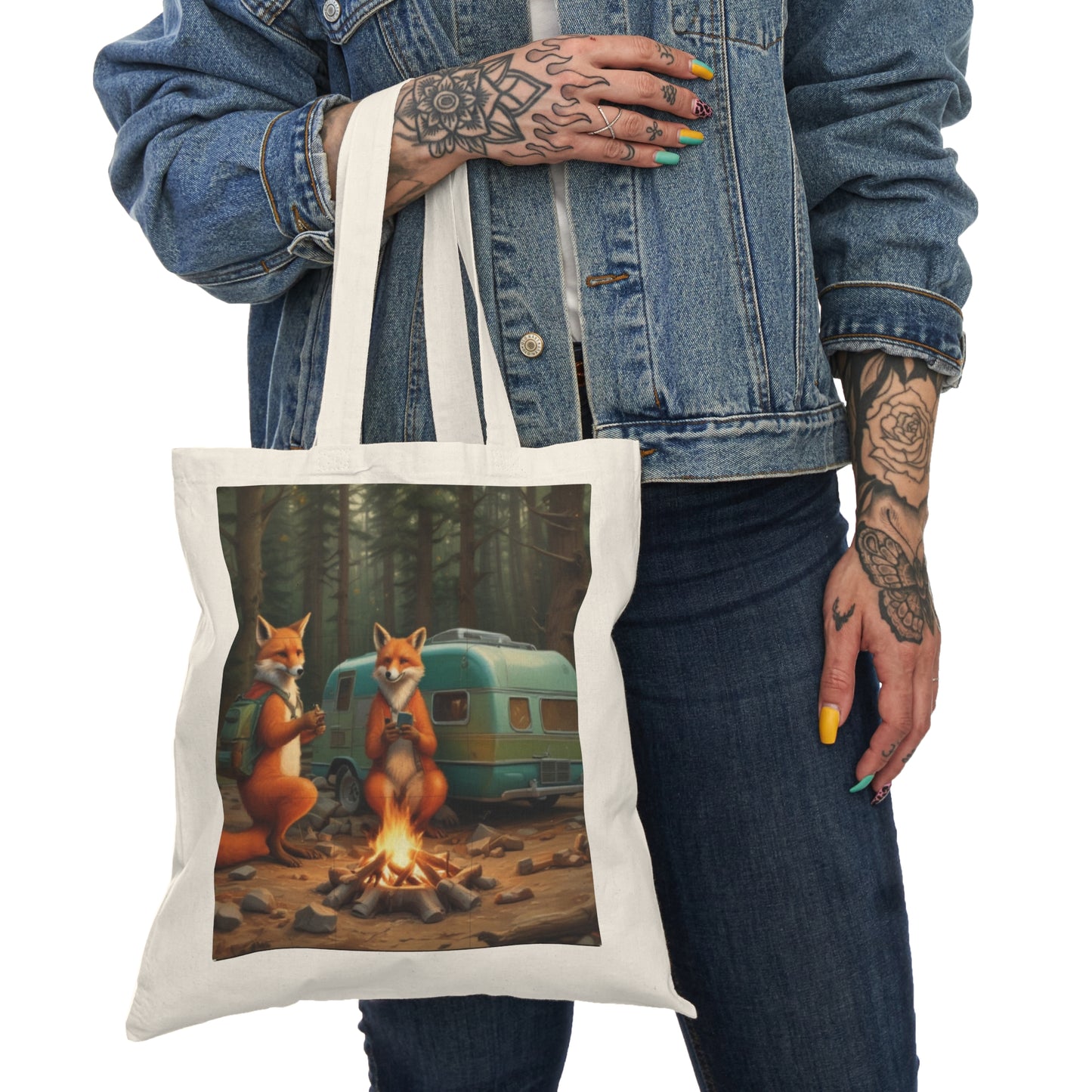 Natural Tote Bag foxes camping  canadians