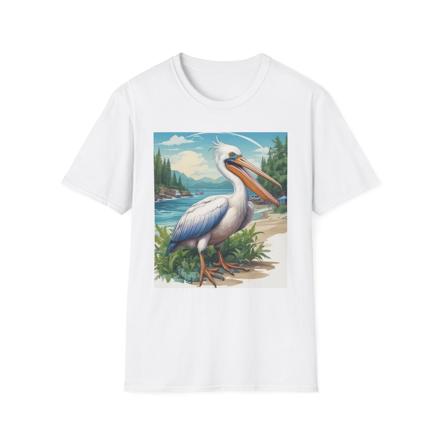 Unisex Softstyle T-Shirt pelican  at the beach canadian