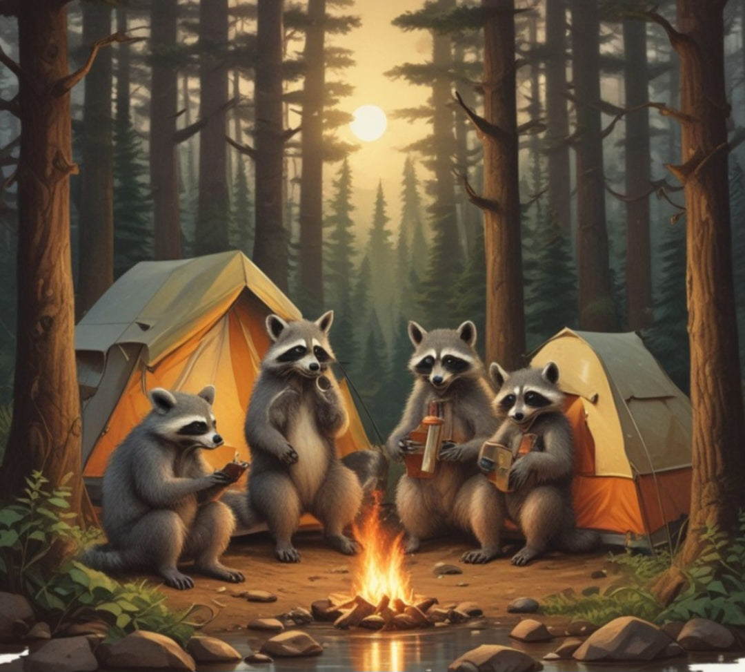 Raccoons camping  canadians Becky and Bob Carter twins Casey and john