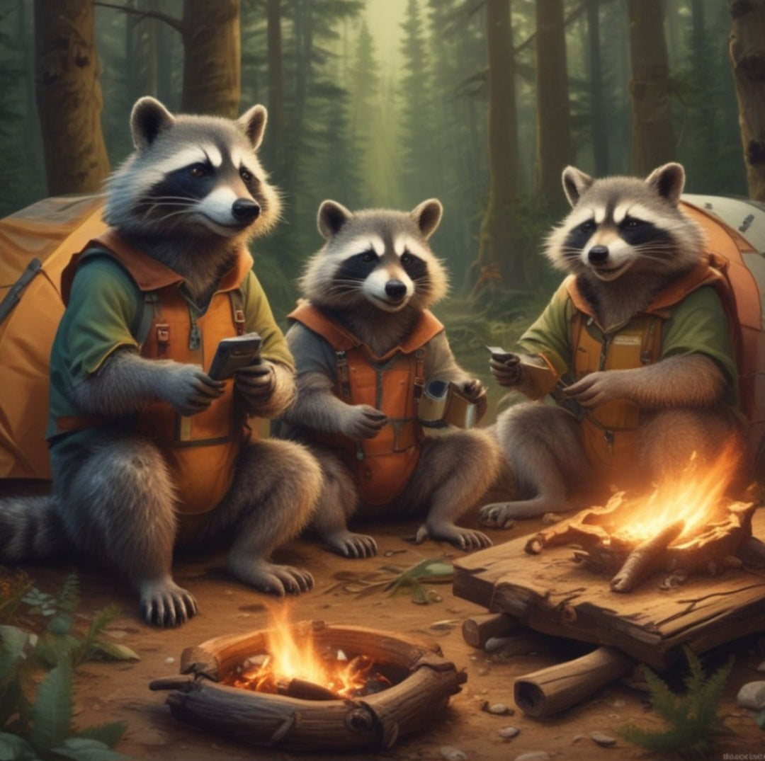 Raccoons camping  canadians Becky and Bob Carter twins Casey and john