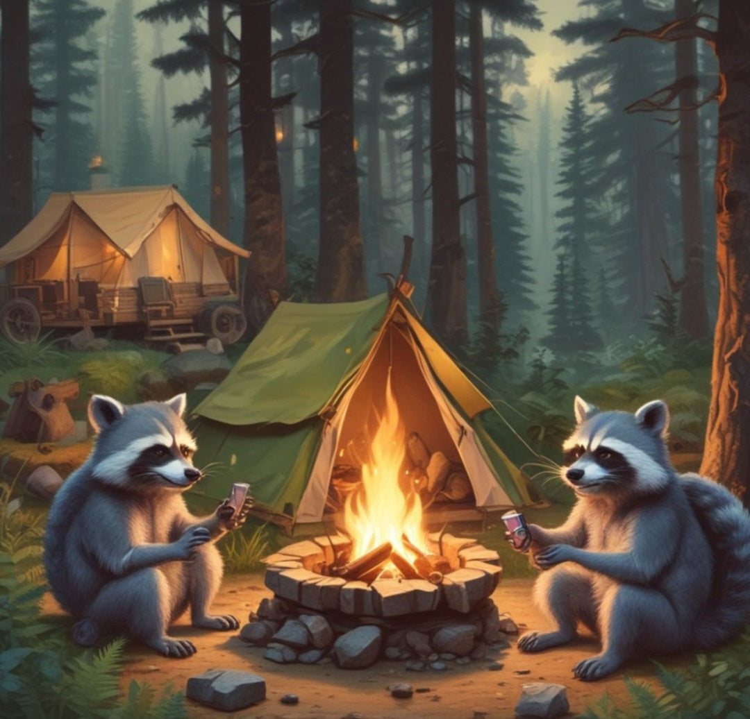 Raccoons camping  canadians Becky and Bob Carter twins Casey and john