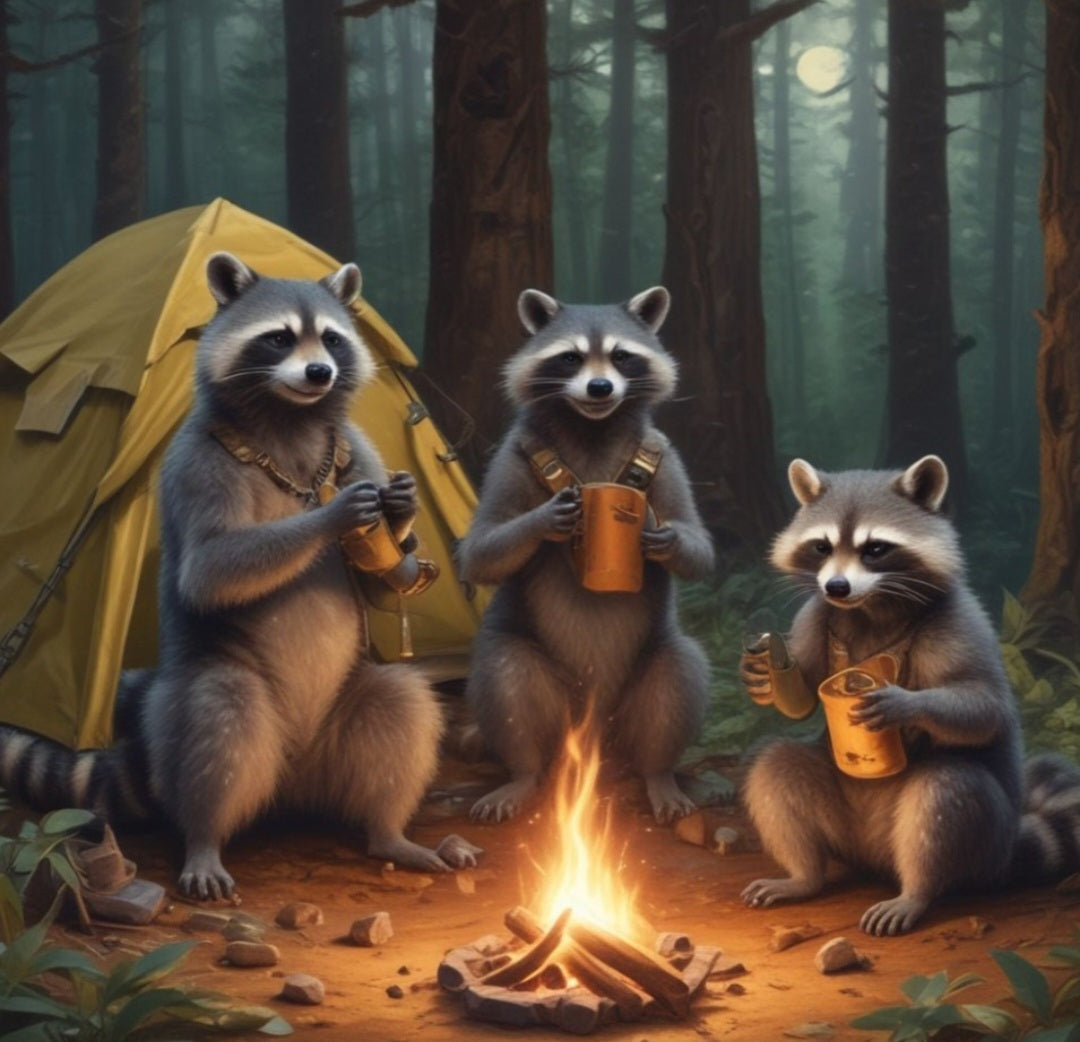 Raccoons camping  canadians Becky and Bob Carter twins Casey and john